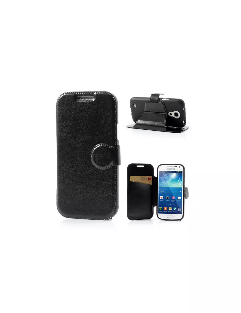 Cover Flip a Portafoglio in Ecopelle per Samsung Galaxy S4 Mini i9190 (Nero)