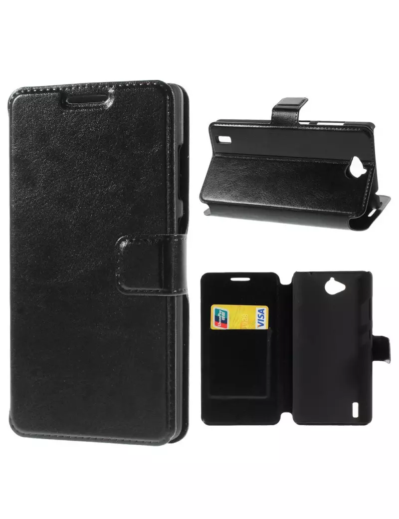 Cover Flip a Portafoglio in Ecopelle per Huawei Ascend G740 Nero 4054048304244
