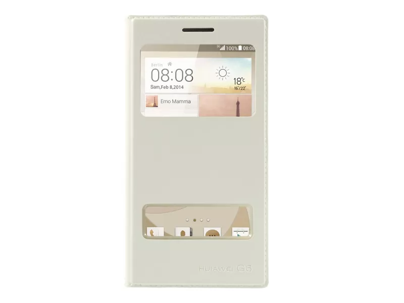 Cover Flip a Portafoglio Slim Metal S-View Huawei Ascend G6 3G Bianco 4054048303551