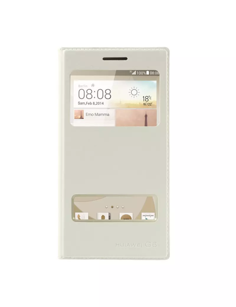 Cover Flip a Portafoglio Slim Metal S-View Huawei Ascend G6 3G Bianco 4054048303551