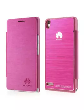 Cover Flip a Portafoglio Metal Style Huawei Ascend P6 Fucsia