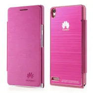 Cover Flip a Portafoglio Metal Style per Huawei Ascend P6 (Fucsia)