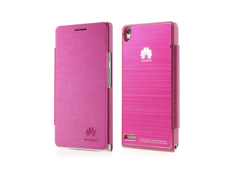 Cover Flip a Portafoglio Metal Style Huawei Ascend P6 Fucsia