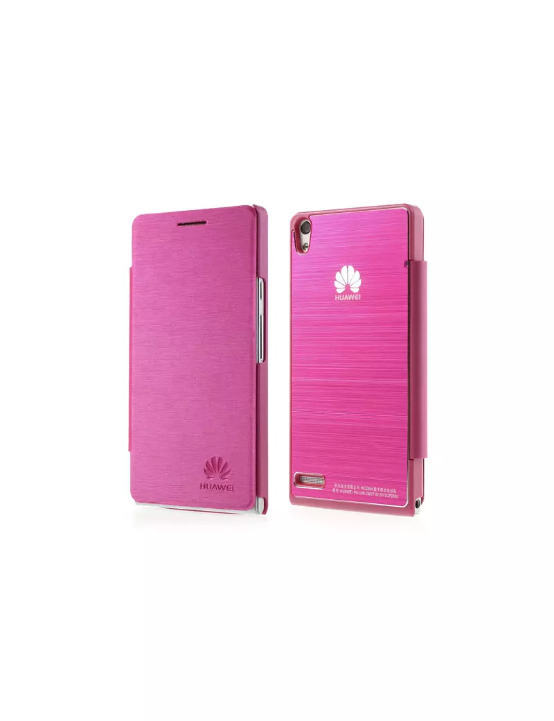 Cover Flip a Portafoglio Metal Style Huawei Ascend P6 Fucsia