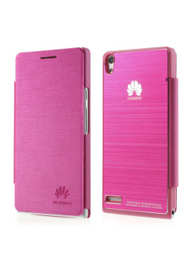 Cover Flip a Portafoglio Metal Style Huawei Ascend P6 Fucsia