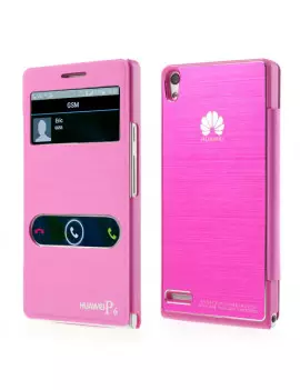 Cover Flip a Portafoglio Metal S-View Huawei Ascend P6 Fucsia
