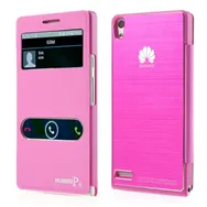 Cover Flip a Portafoglio Metal S-View per Huawei Ascend P6 (Fucsia)