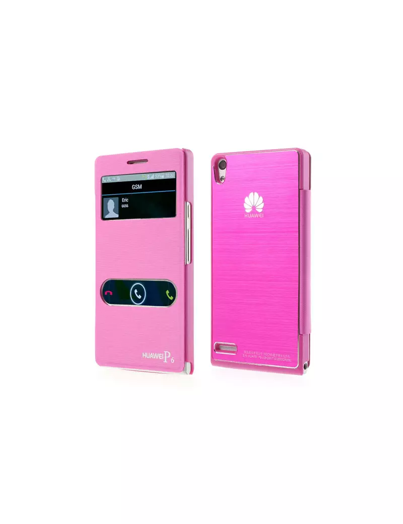 Cover Flip a Portafoglio Metal S-View Huawei Ascend P6 Fucsia