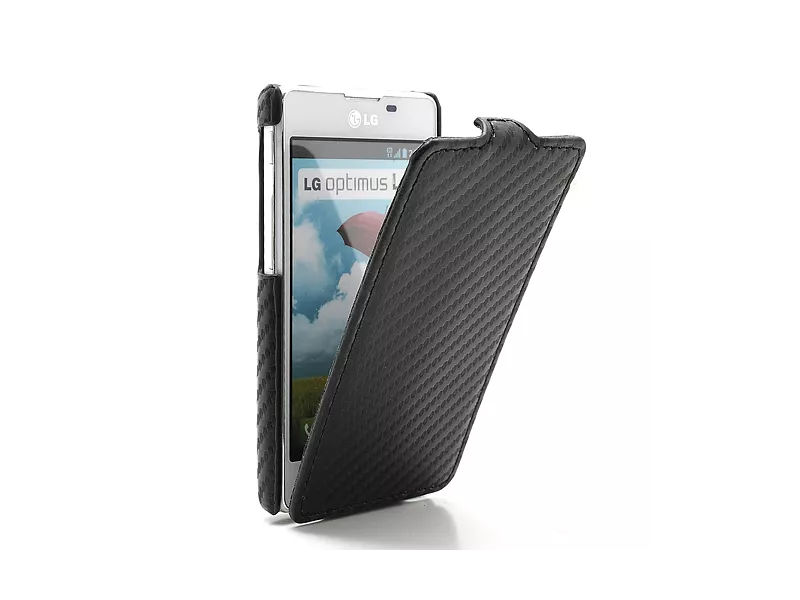 Cover Flip a Portafoglio Verticale Carbon Look LG Optimus L5 II E460 Nero 4054048867688