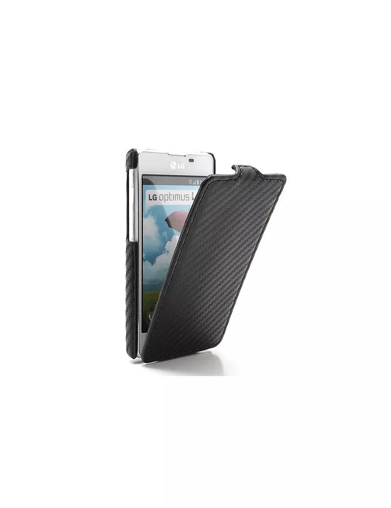 Cover Flip a Portafoglio Verticale Carbon Look LG Optimus L5 II E460 Nero 4054048867688