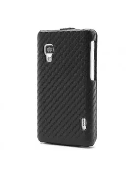 Cover Flip a Portafoglio Verticale Carbon Look LG Optimus L5 II E460 Nero 4054048867688
