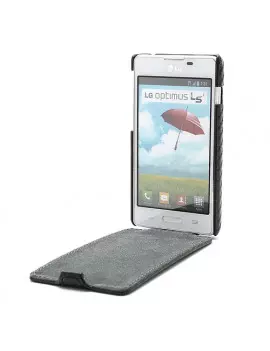 Cover Flip a Portafoglio Verticale Carbon Look LG Optimus L5 II E460 Nero 4054048867688