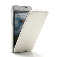 Cover Flip a Portafoglio Verticale Carbon Look per LG Optimus L5 II E460 (Bianco)