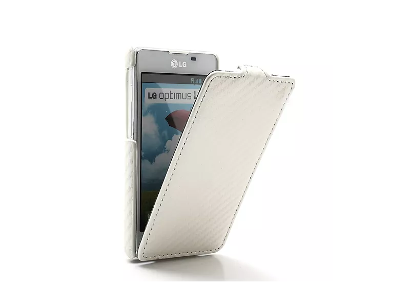 Cover Flip a Portafoglio Verticale Carbon Look LG Optimus L5 II E460 Bianco 4054048867695