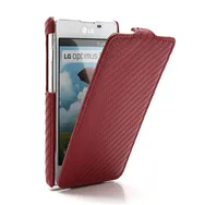 Cover Flip a Portafoglio Verticale Carbon Look per LG Optimus L5 II E460 (Rosso)