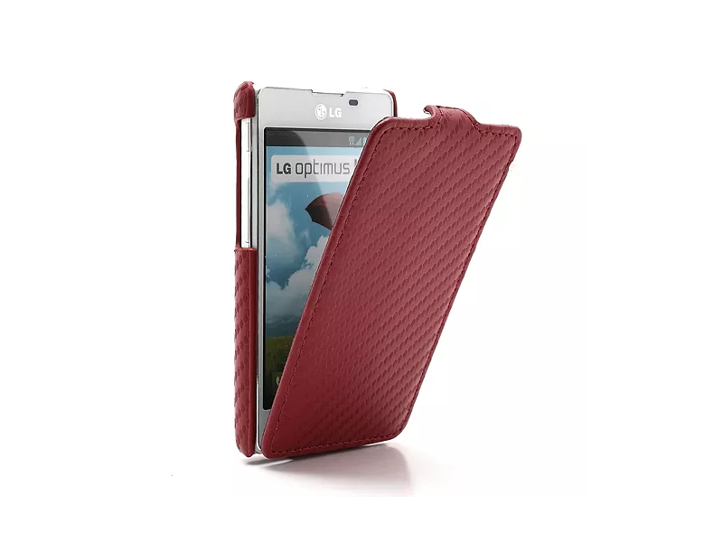 Cover Flip a Portafoglio Verticale Carbon Look LG Optimus L5 II E460 Rosso 4054048867701