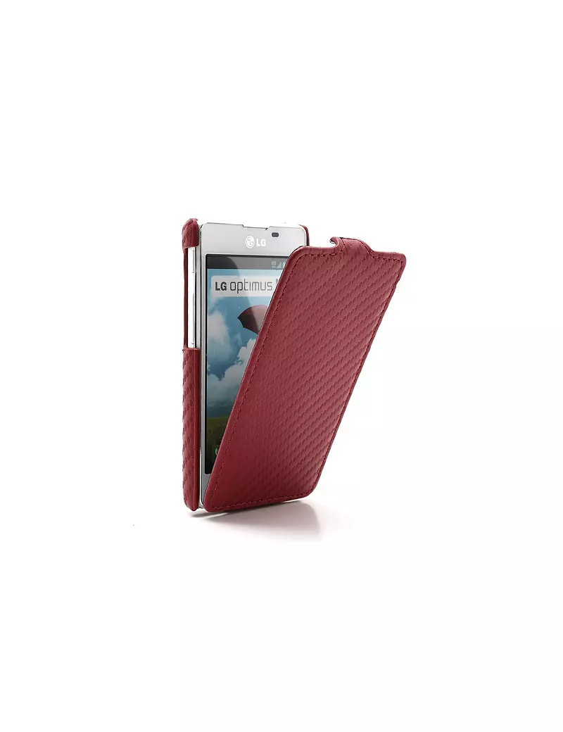 Cover Flip a Portafoglio Verticale Carbon Look LG Optimus L5 II E460 Rosso 4054048867701