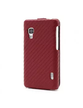 Cover Flip a Portafoglio Verticale Carbon Look LG Optimus L5 II E460 Rosso 4054048867701