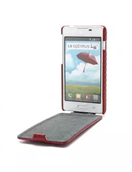 Cover Flip a Portafoglio Verticale Carbon Look LG Optimus L5 II E460 Rosso 4054048867701