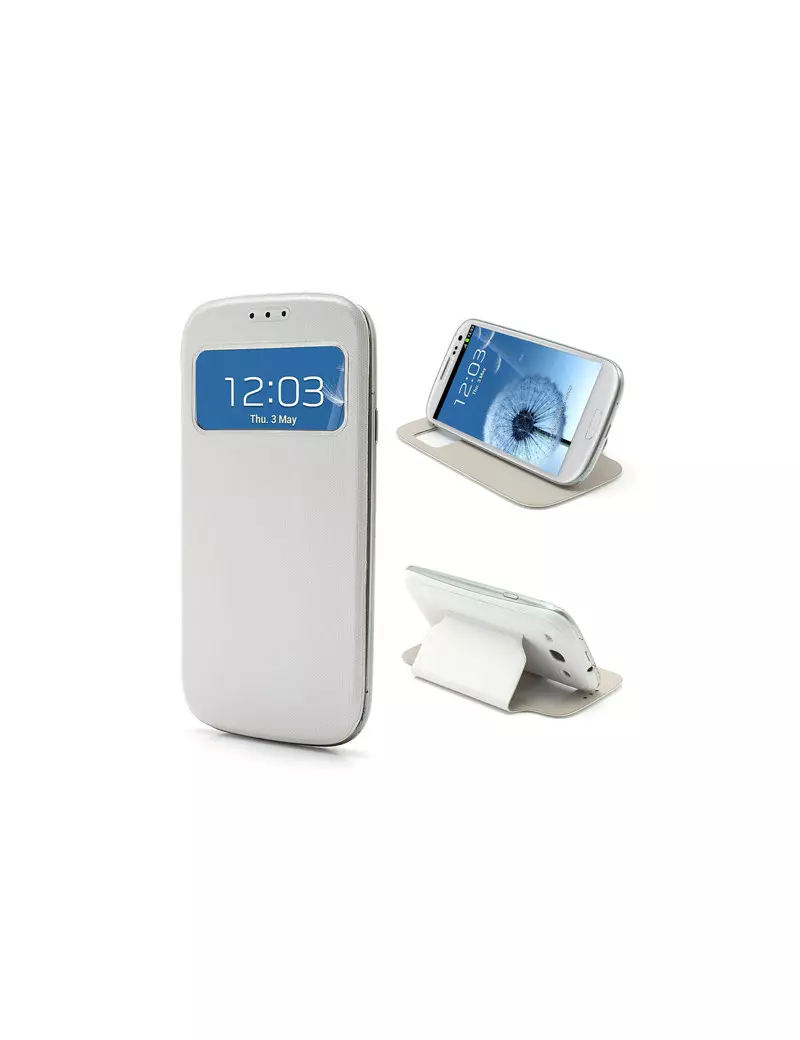 Cover Flip a Portafoglio S-View Samsung Galaxy S3 i9300 Bianco