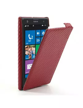 Cover Flip a Portafoglio Verticale Carbon Look per Nokia Lumia 1020 Rosso