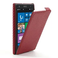 Cover Flip a Portafoglio Verticale Carbon Look per Nokia Lumia 1020 (Rosso)