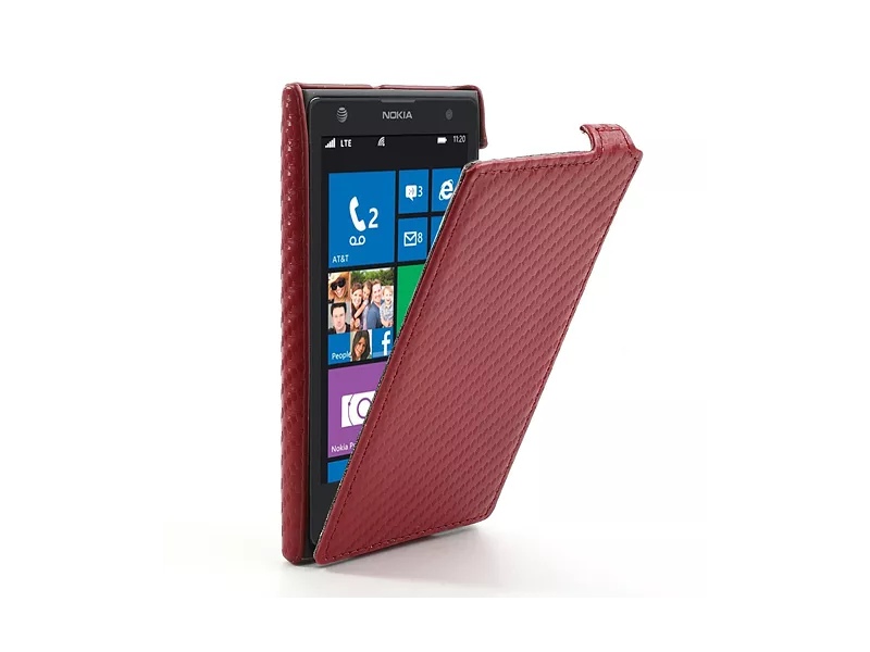 Cover Flip a Portafoglio Verticale Carbon Look per Nokia Lumia 1020 Rosso