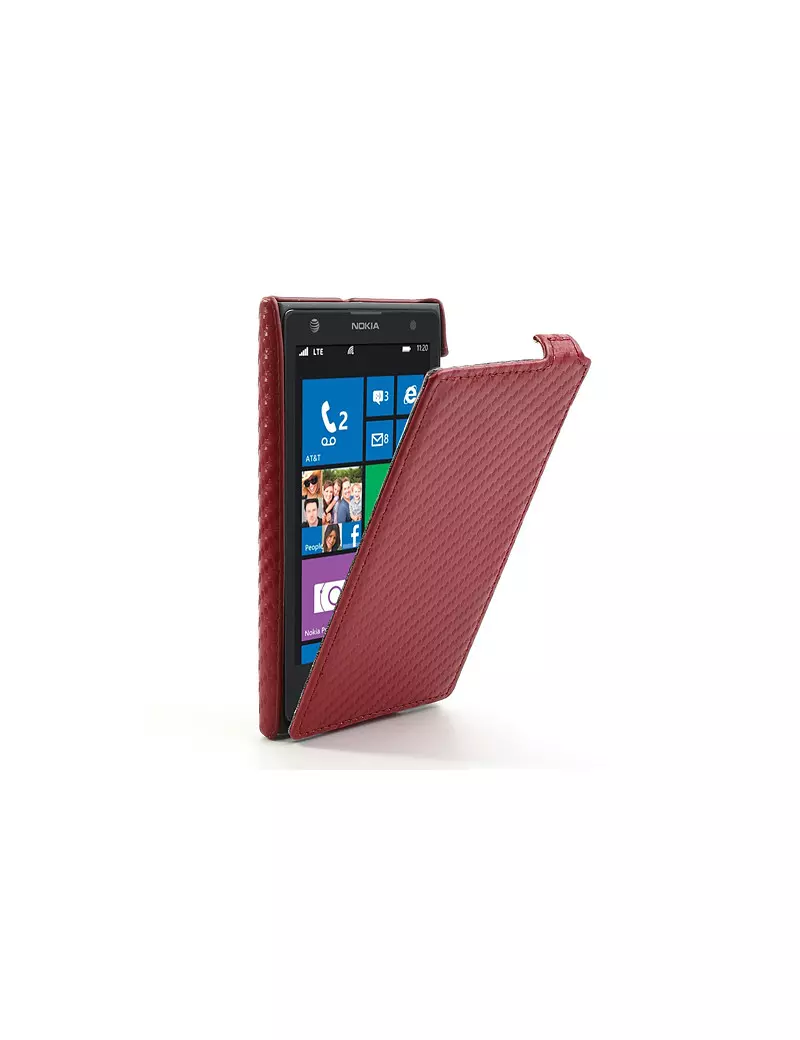 Cover Flip a Portafoglio Verticale Carbon Look per Nokia Lumia 1020 Rosso