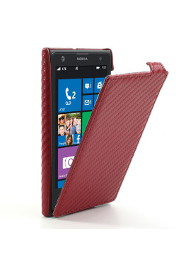 Cover Flip a Portafoglio Verticale Carbon Look per Nokia Lumia 1020 Rosso