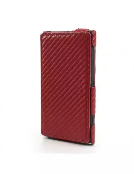 Cover Flip a Portafoglio Verticale Carbon Look per Nokia Lumia 1020 Rosso