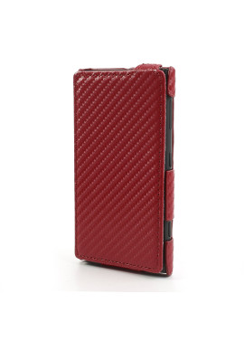 Cover Flip a Portafoglio Verticale Carbon Look per Nokia Lumia 1020 Rosso