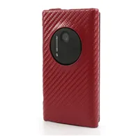 Cover Flip a Portafoglio Verticale Carbon Look per Nokia Lumia 1020 (Rosso)