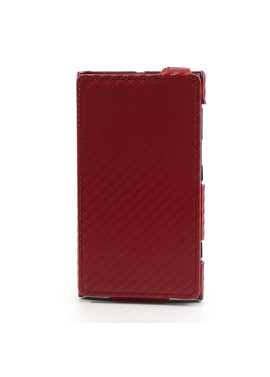 Cover Flip a Portafoglio Verticale Carbon Look per Nokia Lumia 1020 Rosso