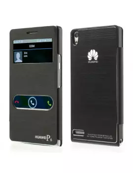 Cover Flip a Portafoglio S-View per Huawei Ascend P6 (Nero)
