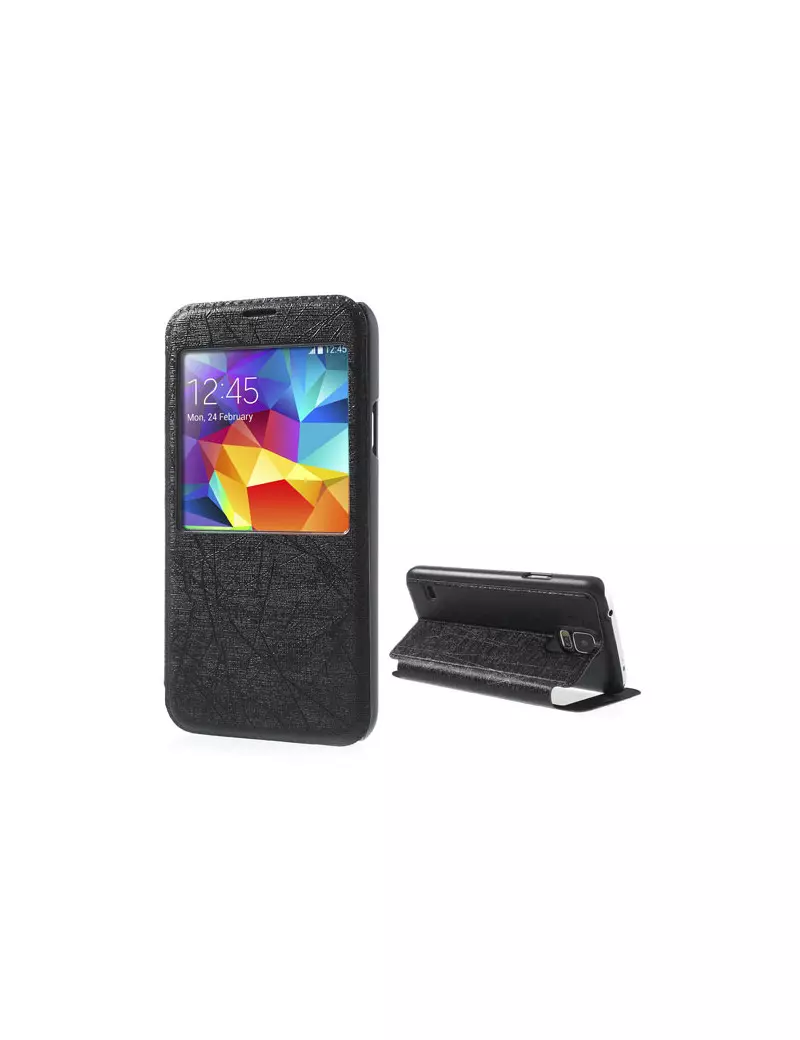 Cover Flip a Portafoglio S-View Orizzontale per Samsung Galaxy S5 G900 Nero