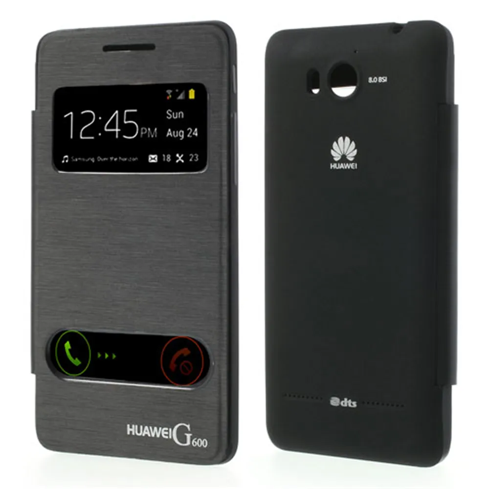 Cover Flip a Portafoglio S-View per Huawei Ascend G600 (Nero)
