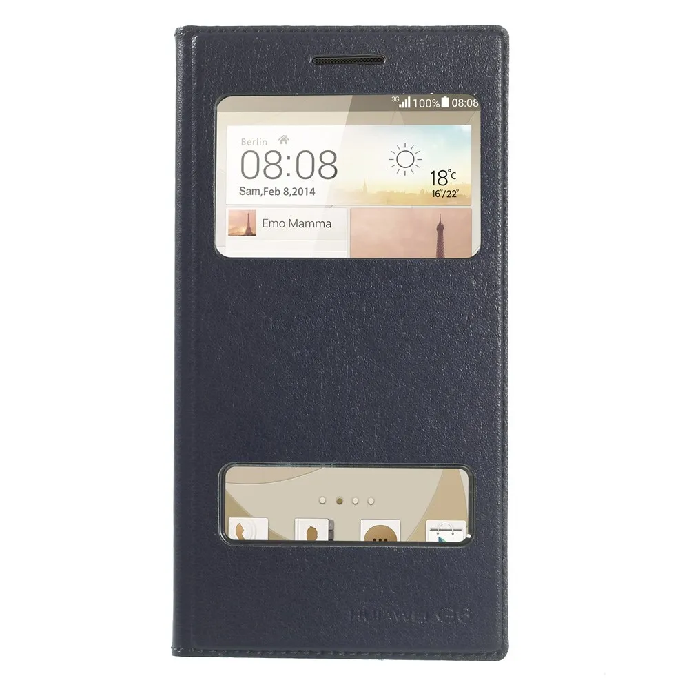 Cover Flip a Portafoglio S-View in Ecopelle per Huawei Ascend G6 3G (Blu)