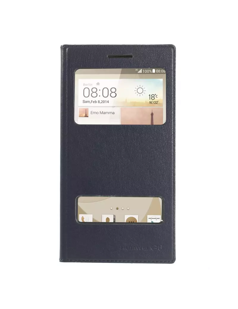 Cover Flip a Portafoglio S-View Ecopelle Huawei Ascend G6 3G Blu
