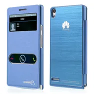 Cover Flip a Portafoglio S-View per Huawei Ascend P6 (Blu Chiaro)