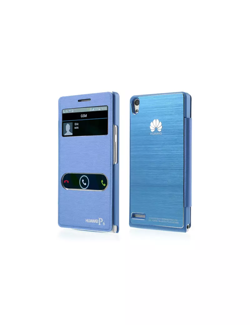 Cover Flip a Portafoglio S-View per Huawei Ascend P6 (Blu Chiaro)
