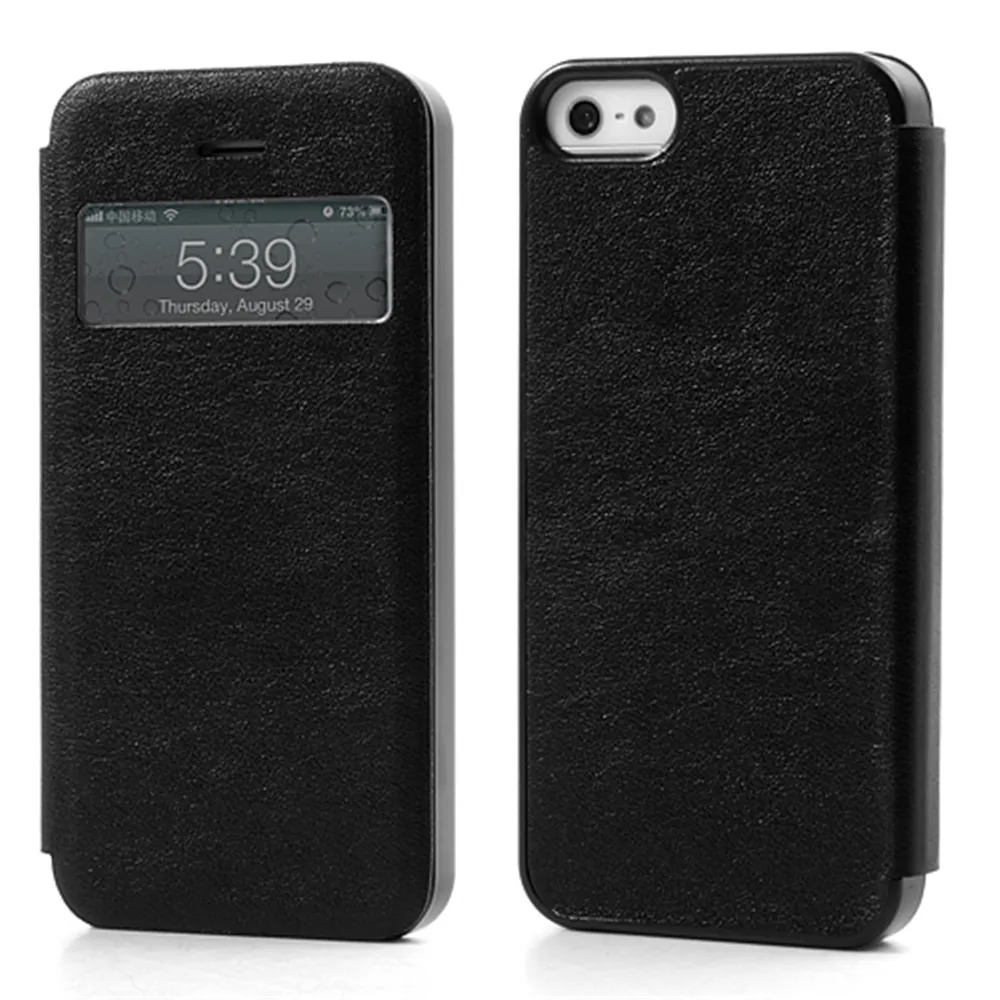 Cover Flip a Portafoglio S-View in Ecopelle per iPhone 5 5S (Nero)