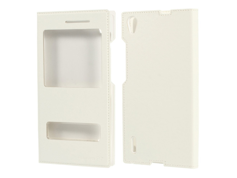 Cover Flip a Portafoglio S-View in Ecopelle per Huawei Ascend P7 (Bianco)