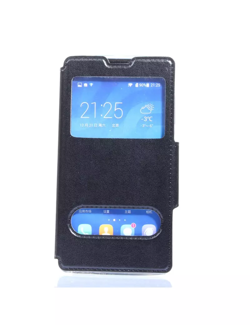 Cover Flip a Portafoglio S-View in Ecopelle per Huawei Ascend G740 (Nero)