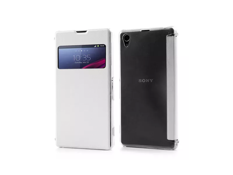 Cover Flip a Portafoglio S-View in Ecopelle per Sony Xperia Z1 (Bianco)