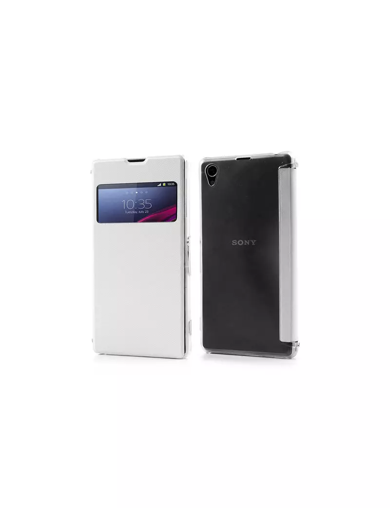 Cover Flip a Portafoglio S-View in Ecopelle per Sony Xperia Z1 (Bianco)