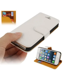 Cover Flip a Portafoglio in Ecopelle Carta di Credito per iPhone 5 5S (Bianco)