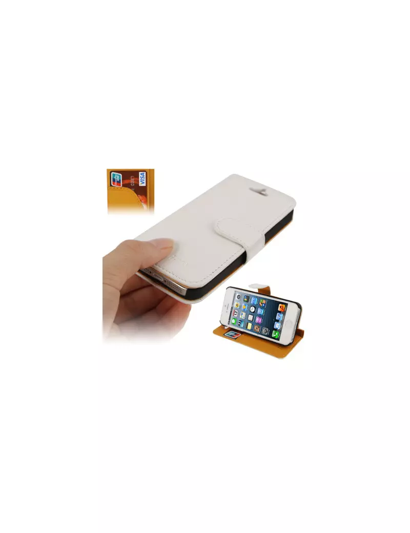 Cover Flip a Portafoglio in Ecopelle Carta Credito per iPhone 5 5S Bianco 6922129053184