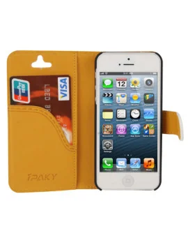 Cover Flip a Portafoglio in Ecopelle Carta di Credito per iPhone 5 5S (Bianco)