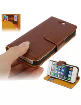 Cover Flip a Portafoglio in Ecopelle Carta Credito per iPhone 5 5S Marrone 6922112157738