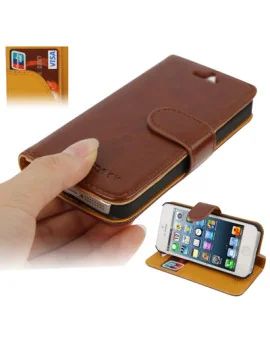 Cover Flip a Portafoglio in Ecopelle Carta di Credito per iPhone 5 5S (Marrone)